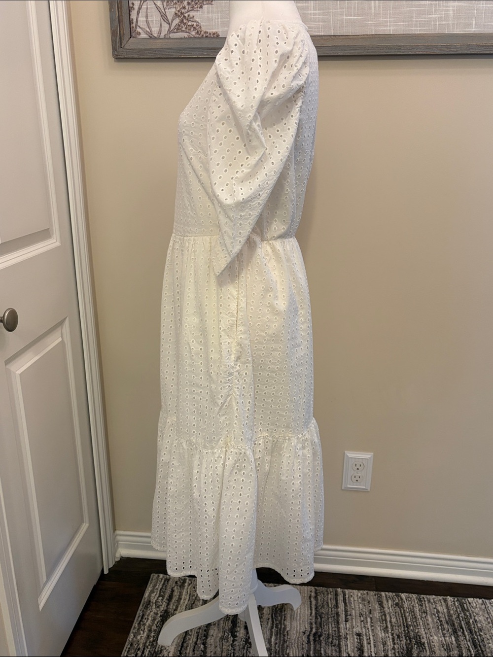 a new day White Eyelet Midi Dress Puff Sleeve Size XS - Picture 5 of 15
